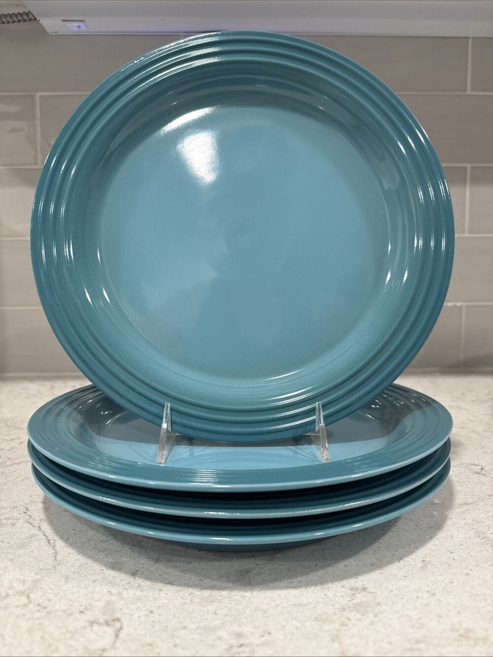 Set 4 LE CREUSET 10.5” CARIBBEAN Blue 27cm Vancouver Dinner Plates Turquoise NEW